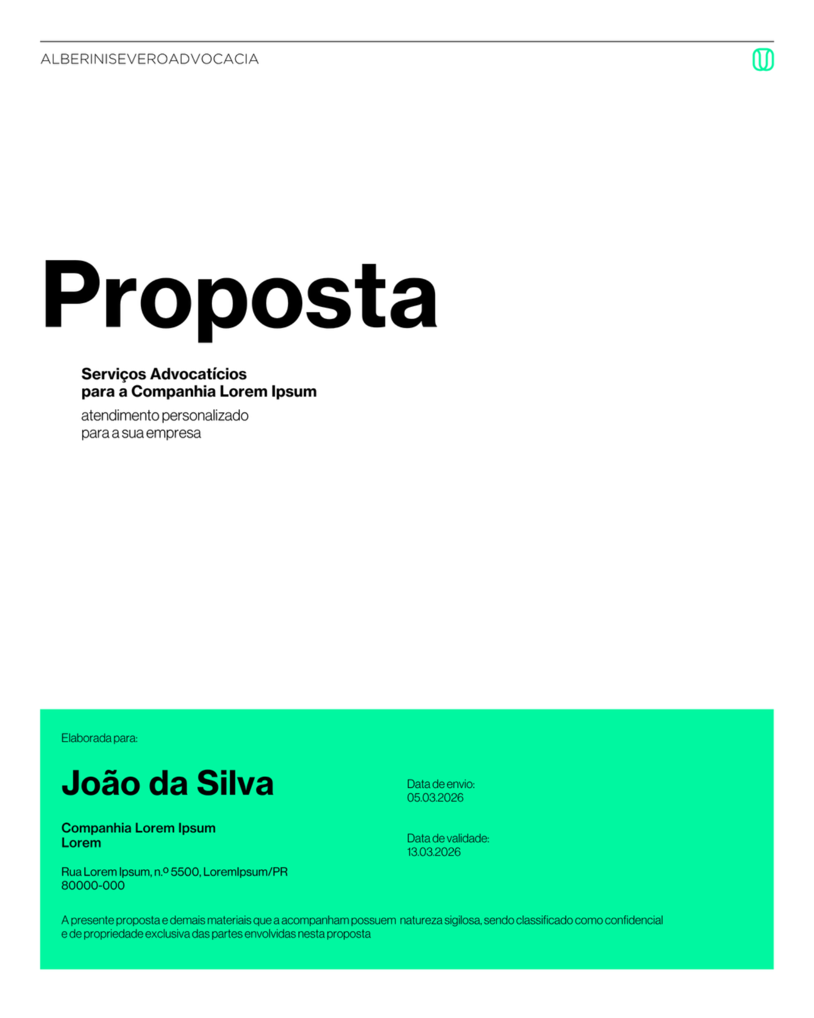 Proposta comercial anonimizada da Alberini Severo